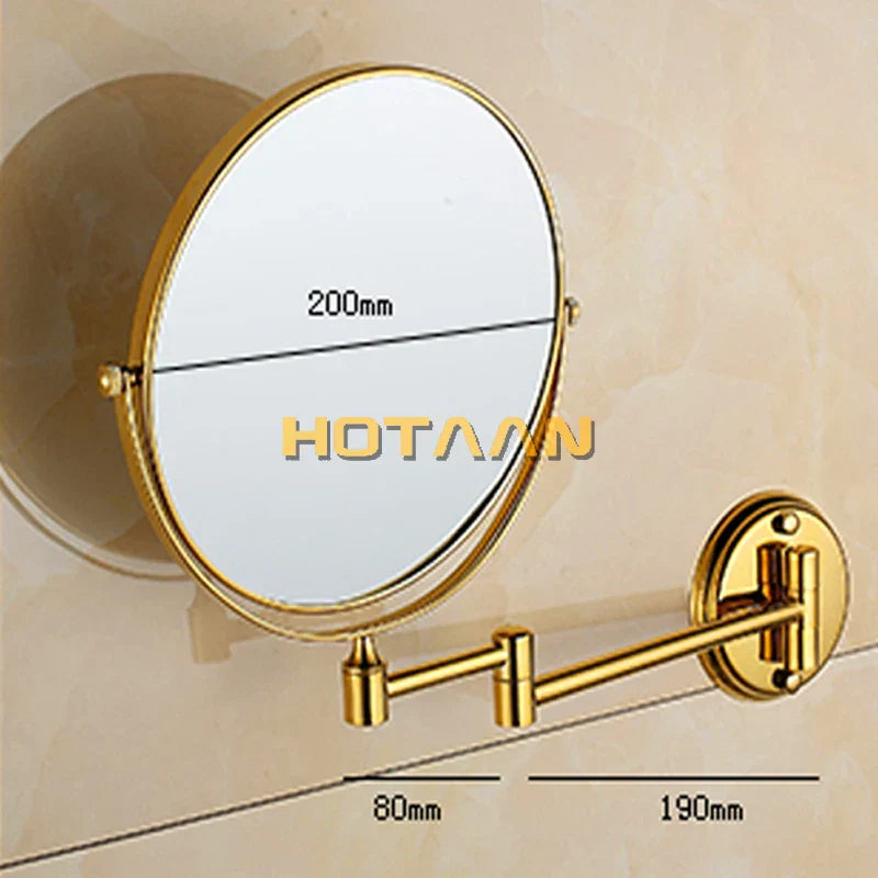 DecorBites™ Gold Brass Wall Mounted Double Cosmetic Mirror 8 Inch, 1:1 and 1:3 Magnification