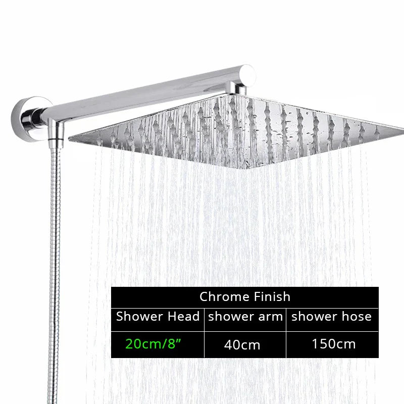 Juego de cabezal de ducha tipo lluvia ultrafino negro DecorBites™ con soporte de brazo, manguera y grifo.