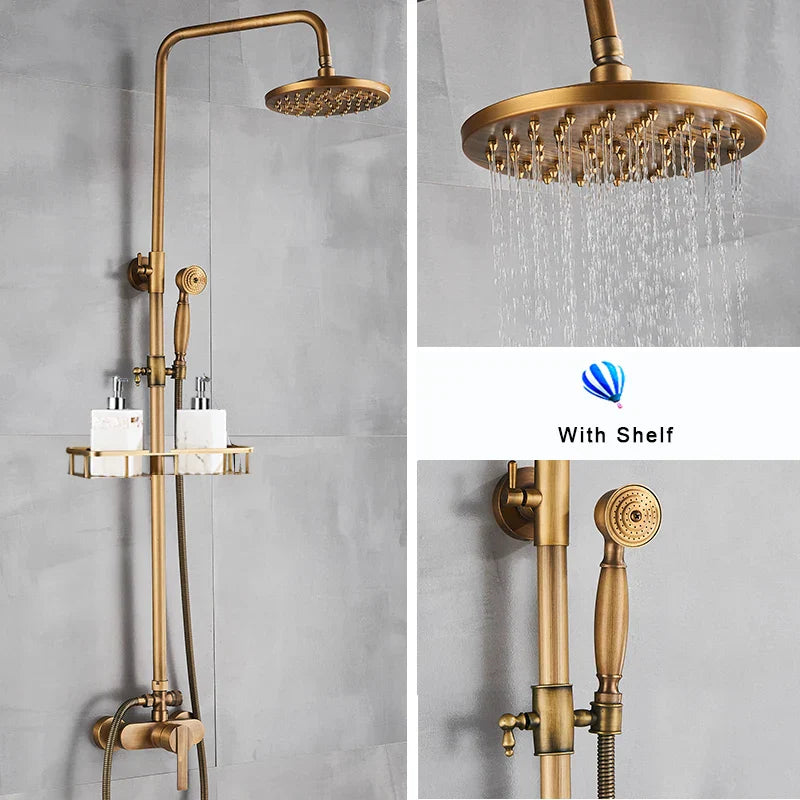 مجموعة دش DecorBites™ من النحاس العتيق مع دش يدوي، وصنبور رافعة لتساقط الأمطار