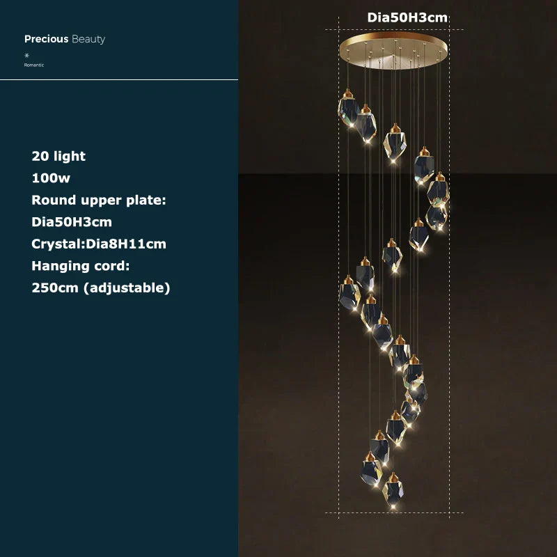 DecorBites™ Crystal Stone Copper Chandelier - LED Postmodern 2025 Lighting for Staircase
