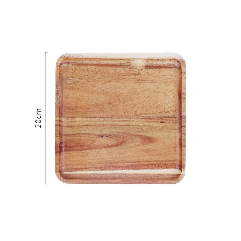 DecorBites™ Acacia Wood Breakfast Tray - Rectangular Fruit Plate with Wooden Cutlery