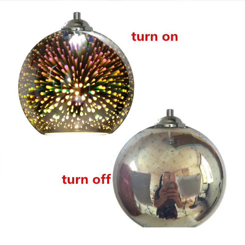 Art Deco Glass Globe Pendant Light in Gold or Silver