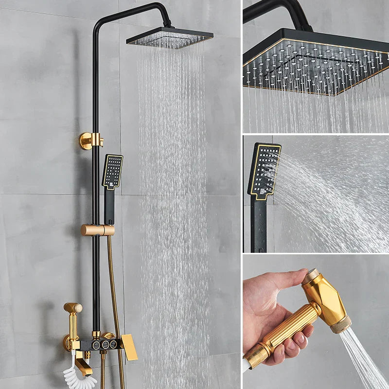 DecorBites™ Black Gold Shower Faucet Set with Rainfall Bathroom Mixer Faucets