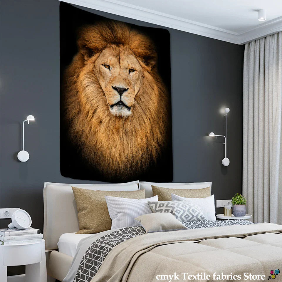 DecorBites™ Lion World Tapestry Hanging Cloth Home Decor Fabric Art Wall Hanging
