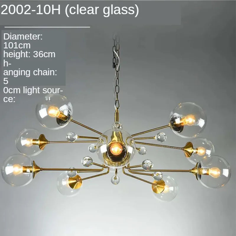 DecorBites™ Gold Glass Ball Chandelier LED Lighting for Living Room, Kitchen, Bedroom