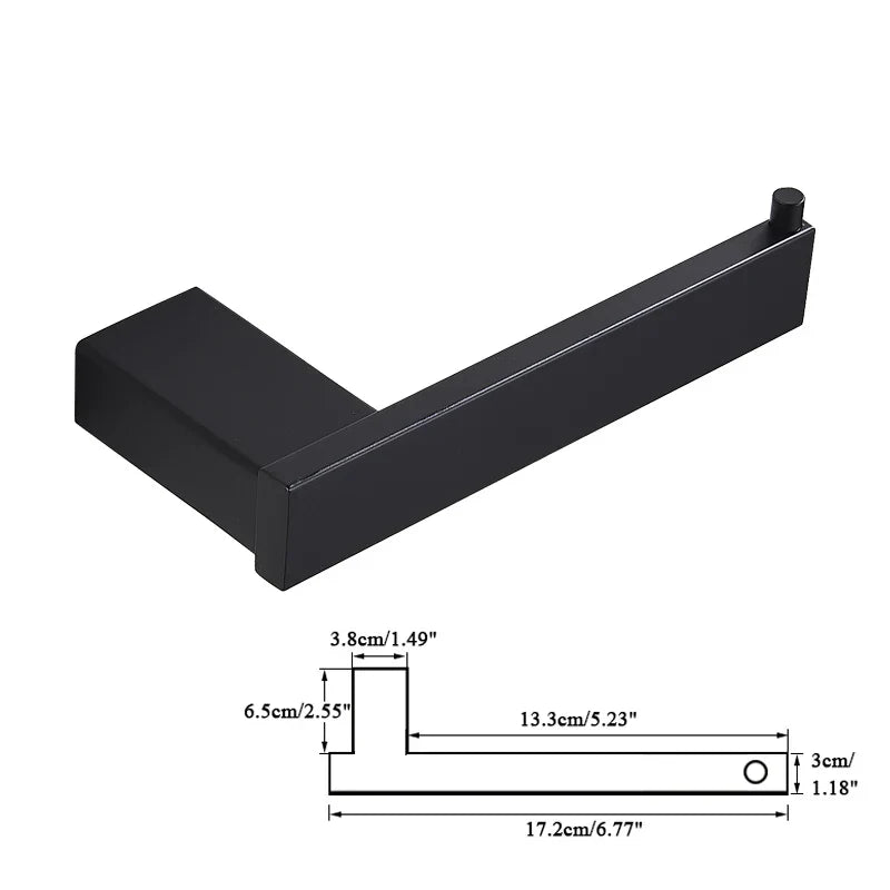 مجموعة أدوات الحمام السوداء من DecorBites™: خطاف رداء، سكة مناشف، رف، رف، حامل مناديل والمزيد