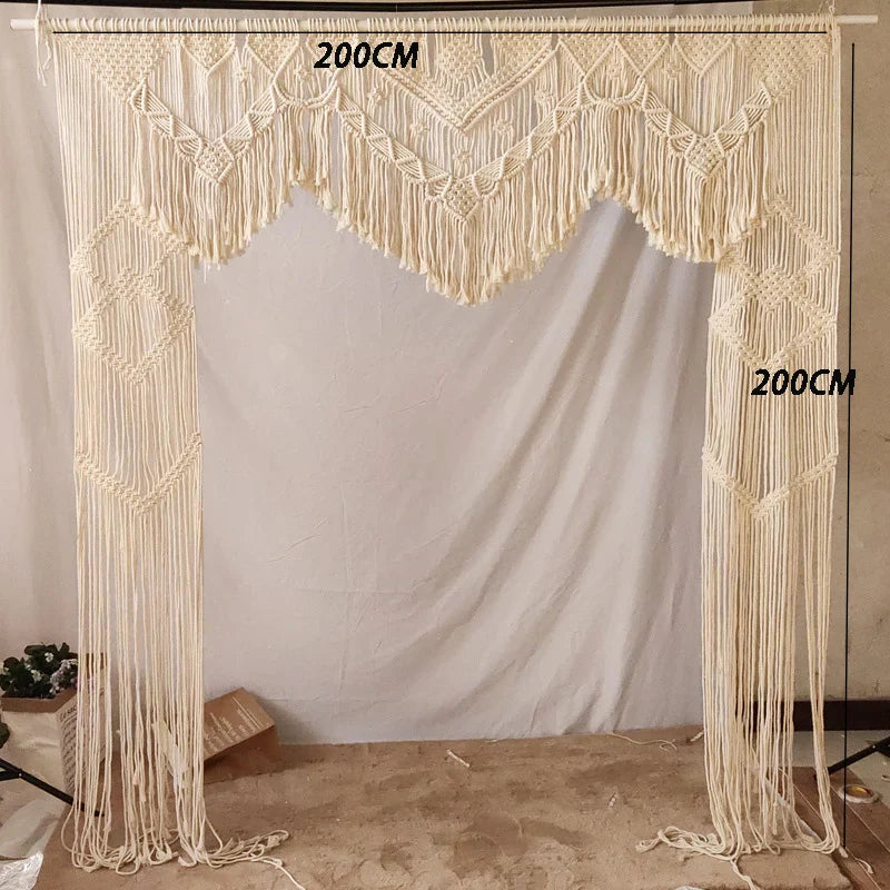 DecorBites™ Cotton Macrame Wedding Backdrop Curtain with Tassel | Boho Wall Tapestry
