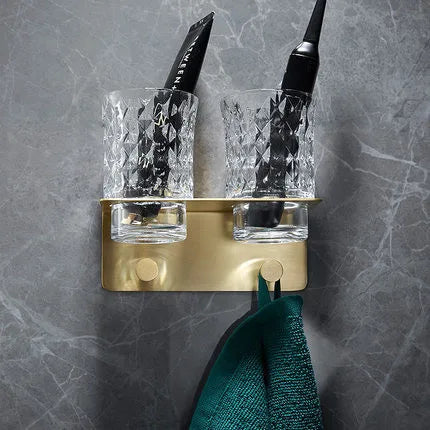 DecorBites™ Brass Bath Hardware Set: Shelf, Towel Rack, Paper & Toilet Brush Holder in Brushed Gold