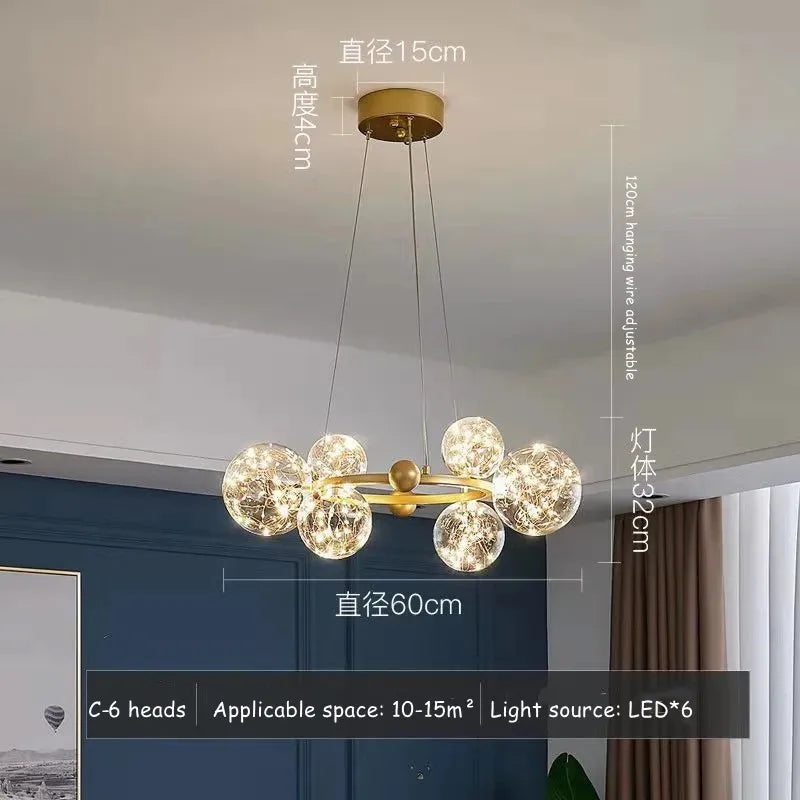 DecorBites™ Glass Bubble LED Chandelier: Nordic Art Star Bright Indoor Lighting for Romantic Atmosphere