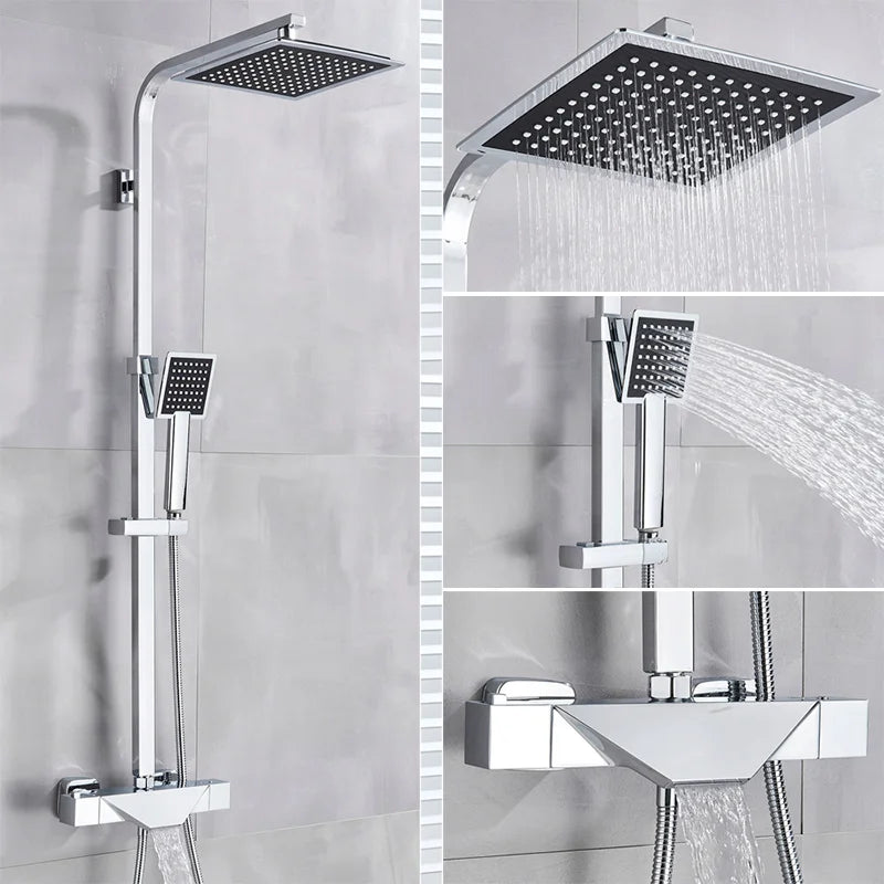 DecorBites™ Black Thermostatic Rain Shower Faucet Set for Wall Mounted Bathrooms