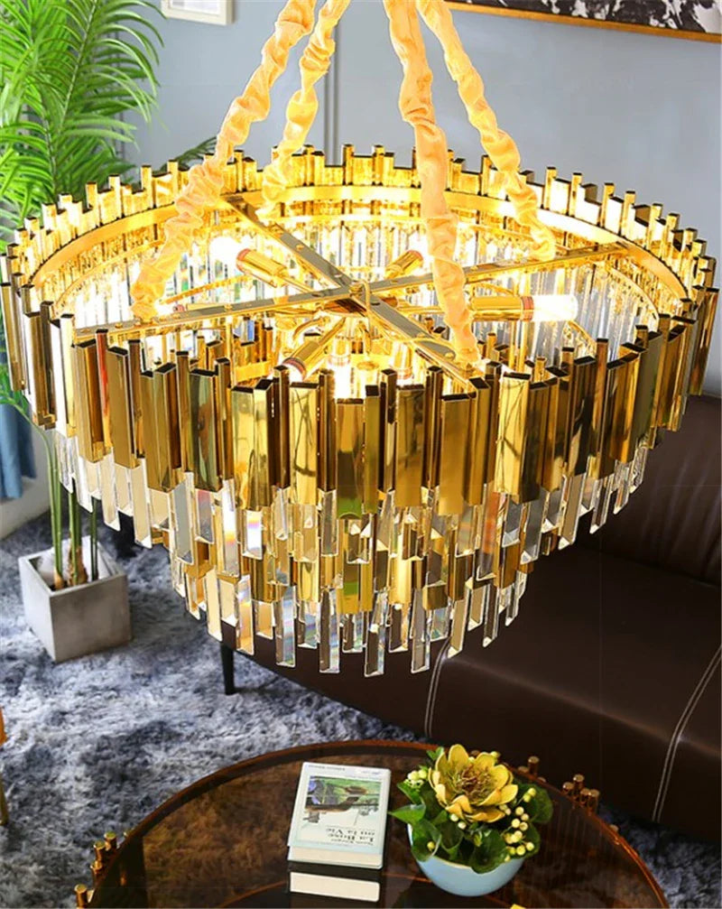 DecorBites™ Golden Stainless Steel K9 Crystal Chandelier for Elegant Dining Room Lighting