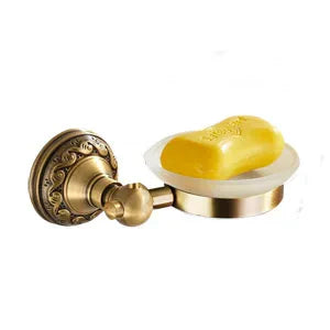 DecorBites™ Brass Bathroom Accessories Set: Robe Hook, Paper Holder, Towel Bar, Soap Basket