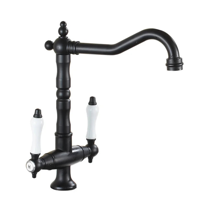 صنبور حوض المطبخ DecorBites™ المصنوع من النحاس الأسود الذهبي بمقابض مزدوجة