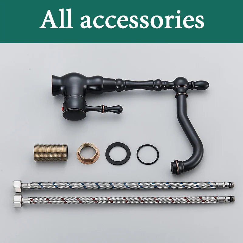 DecorBites™ Black Bronze Kitchen Faucet Deck Mounted 360° Rotation Hot Cold Mixer Tap