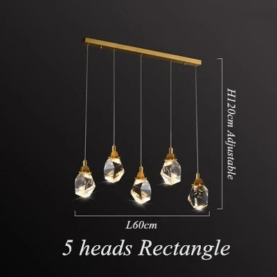 DecorBites™ Diamond Crystal LED Chandelier, Brass Ceiling Pendant Light for Dining Room