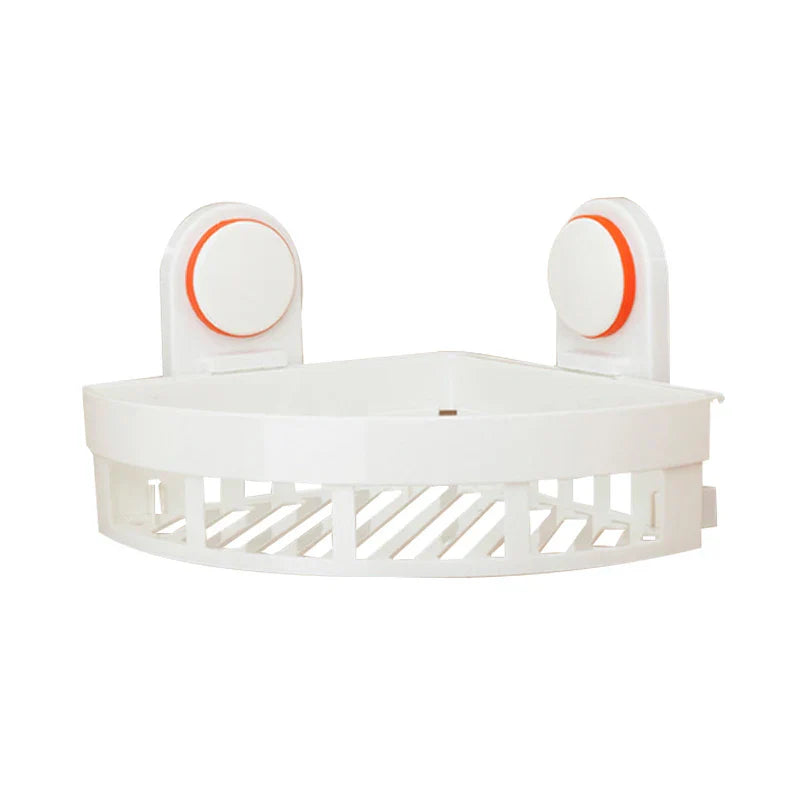 رف حمام DecorBites™ ABS: حامل سلة زاوية مثبت على الحائط ورف دش مزود بكأس شفط