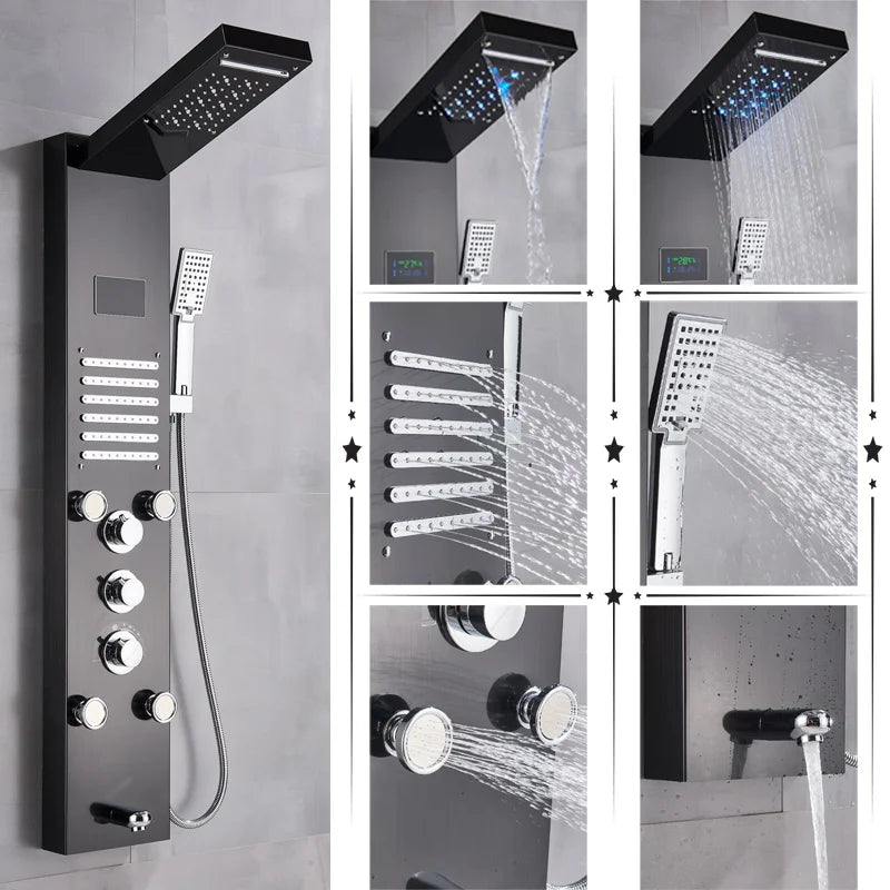 DecorBites™ LED Shower Panel Column Bathtub Mixer Tap with Temperature Screen Massage.