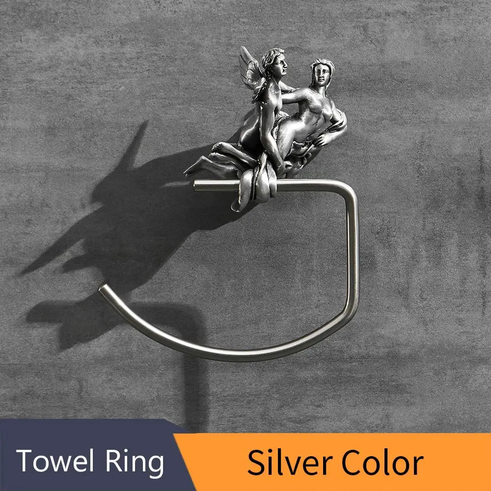 DecorBites™ Bronze Towel Rack: Wall Mounted Brush Towel Ring for Romantic Series Shower Room