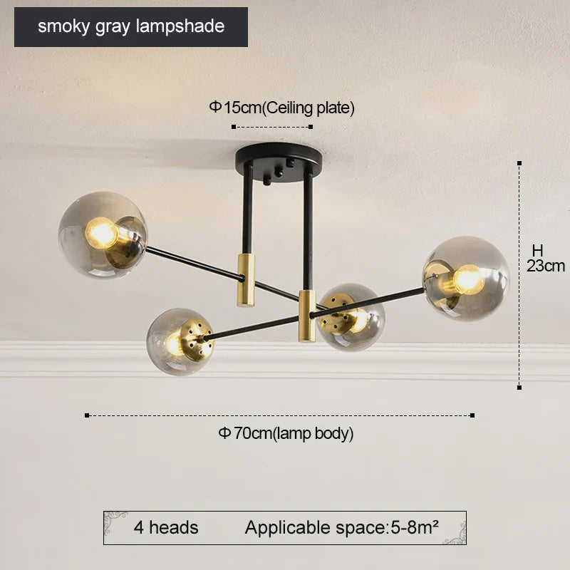 DecorBites™ Black & Gold LED Round Ball Chandelier - Elegant Lighting Fixture for Home