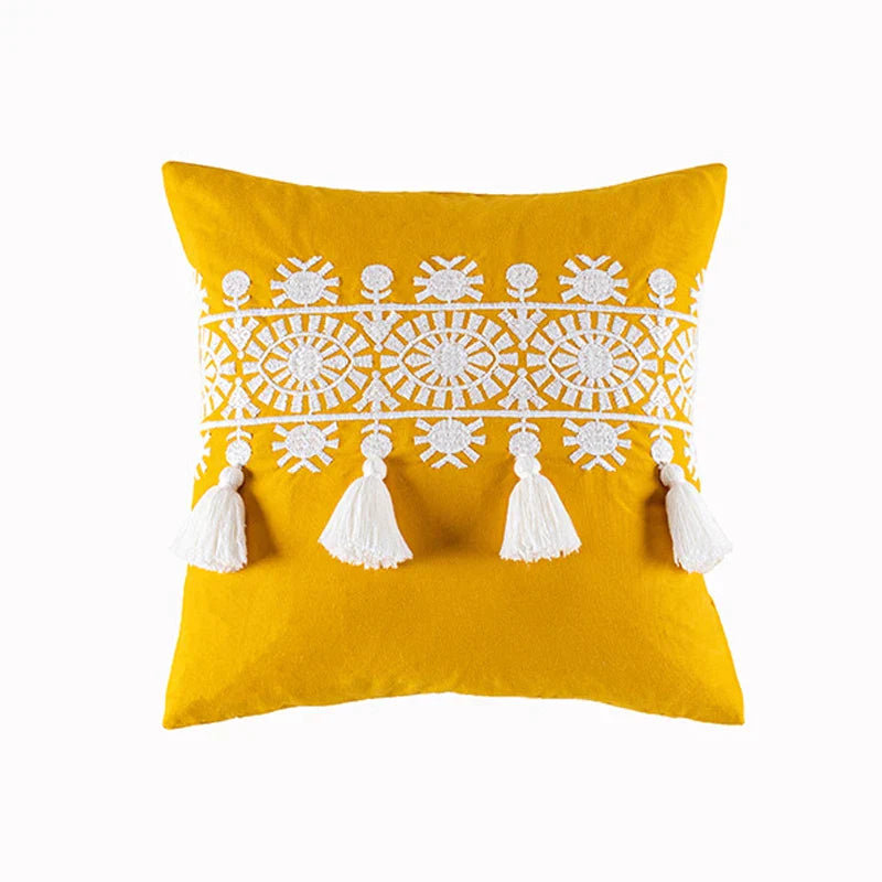 DecorBites™ Boho Gold Embroidered Cotton Pillow Cover, 45x45/30x50cm