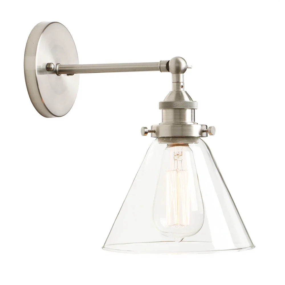 وحدة إضاءة حائطية من DecorBites™ بتصميم قمعي من الزجاج - مصباح معدني عصري لغرفة النوم والحمام