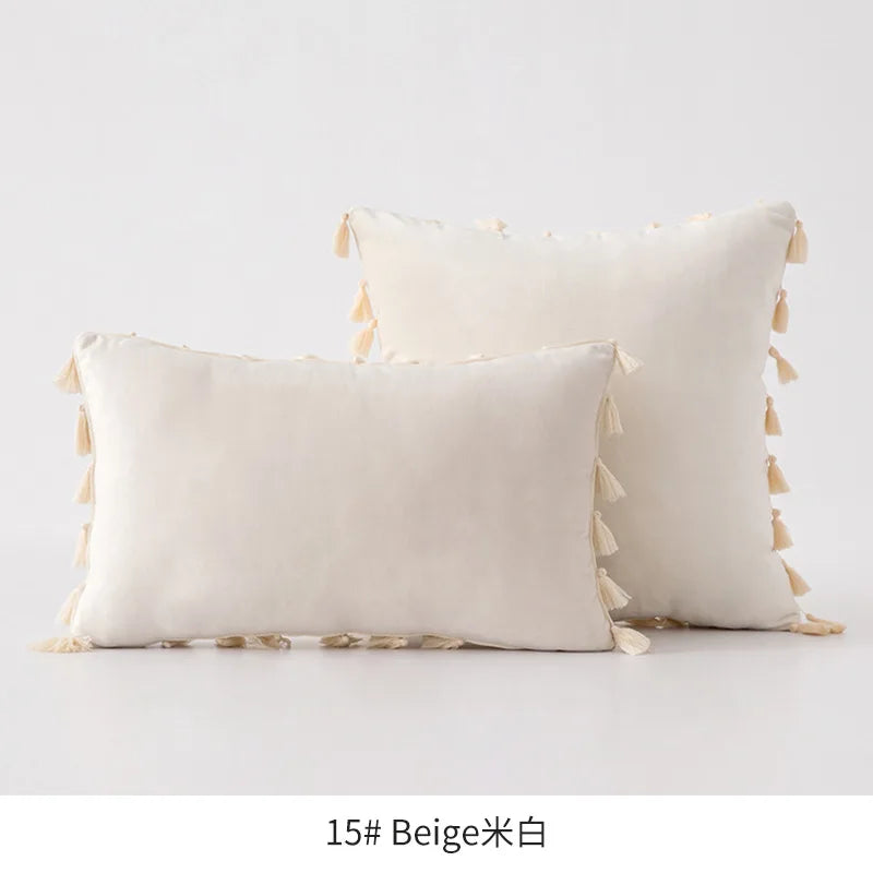 DecorBites™ Fringed Tassel Velvet Pillowcase 50x50cm/30x50cm in Popular Light Colors