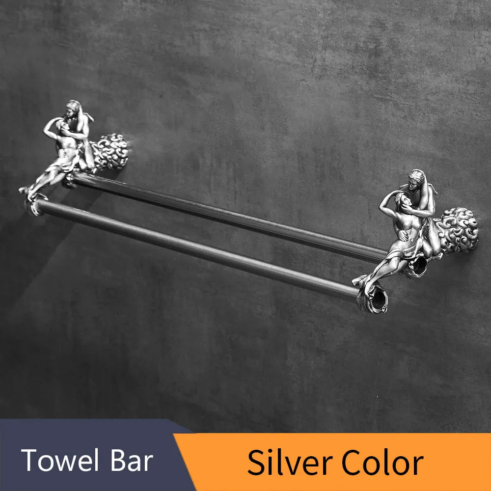 DecorBites™ Double Towel Bars: Gold/Silver Bathroom Towel Rack Holder, Wall Mounted Brass