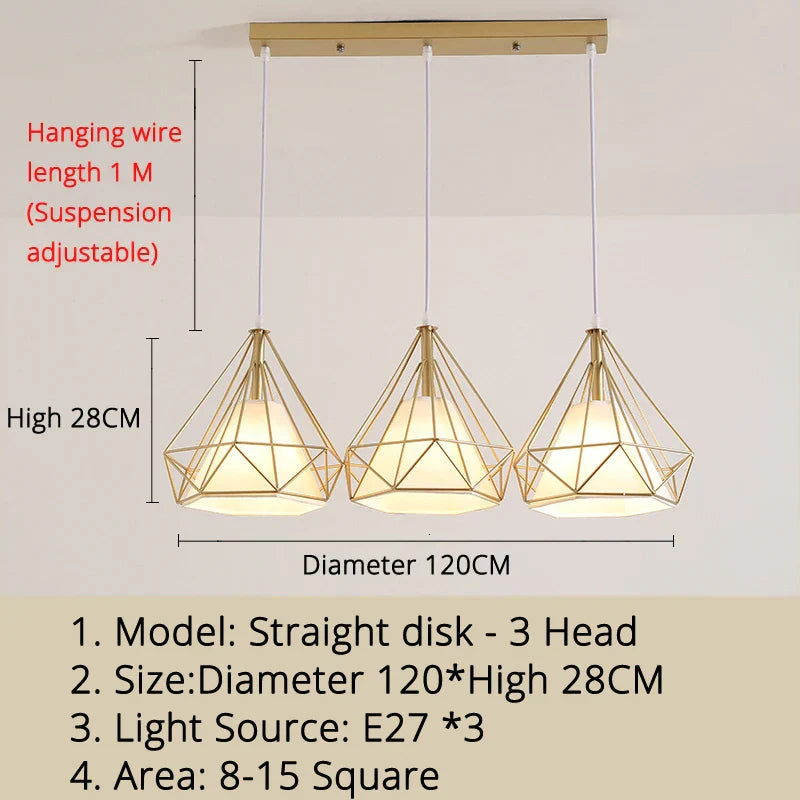 DecorBites™ Gold Triangle Pendant Lights: Nordic Style 1head/3heads Metal Fixtures, Simple Décor Lighting