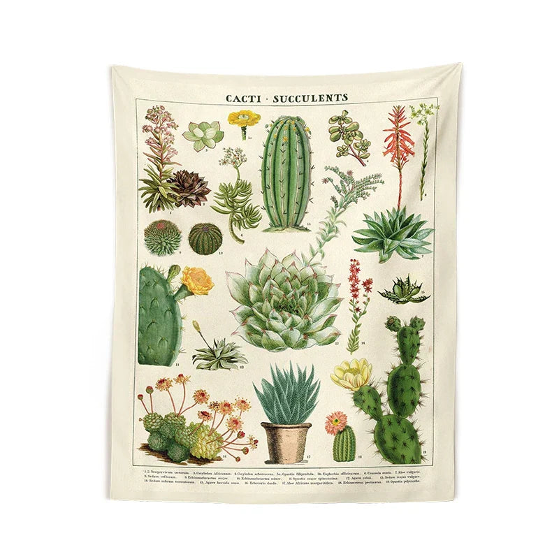 DecorBites™ Cactus Tapestry Wall Hanging: Retro Succulents Mushroom Chart Hippie Boho Decor