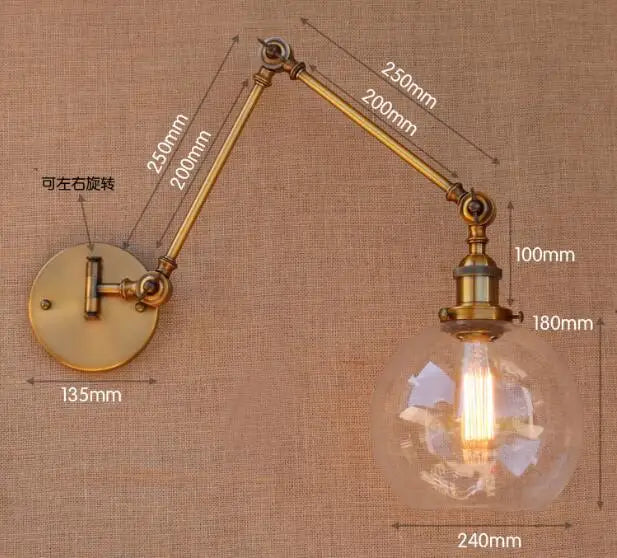 مصباح حائط صناعي عتيق من DecorBites™ بتصميم علوي من النحاس الأصفر مع ذراع دوارة