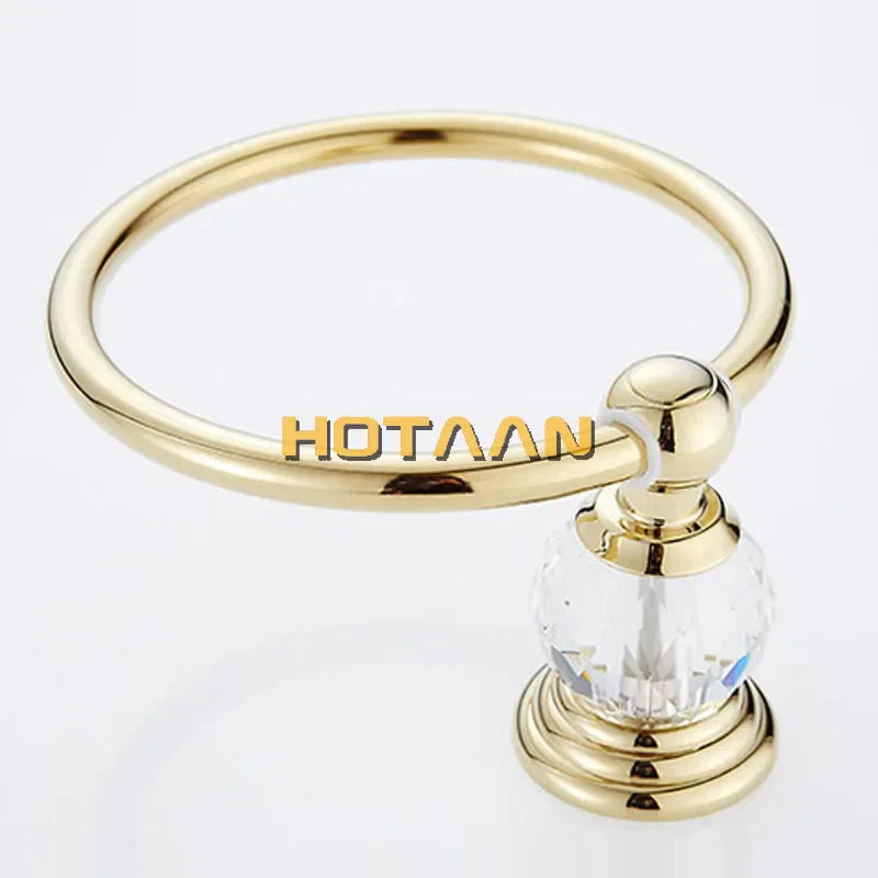 DecorBites™ Golden Crystal Towel Ring Wall Mounted Bathroom Rack