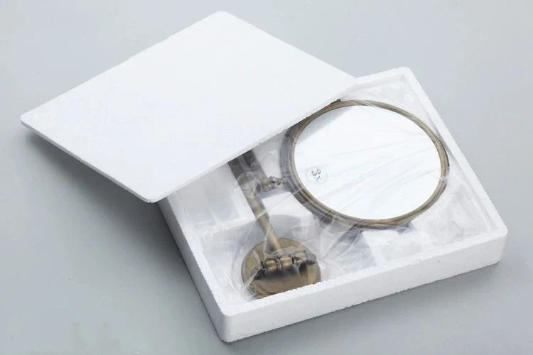 Espejo de pared DecorBites™ de latón antiguo con aumento de 3x, redondo de 8 pulgadas, plegable por ambos lados, para maquillaje