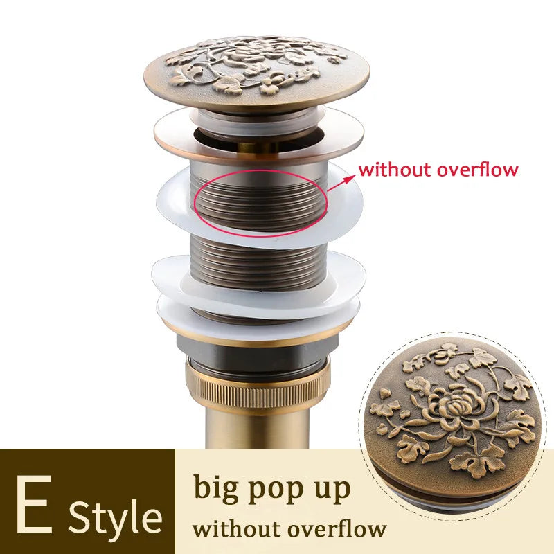 DecorBites™ Brass Bathroom Sink Pop Up Drain for Lavatory Basin - HJ-0618F