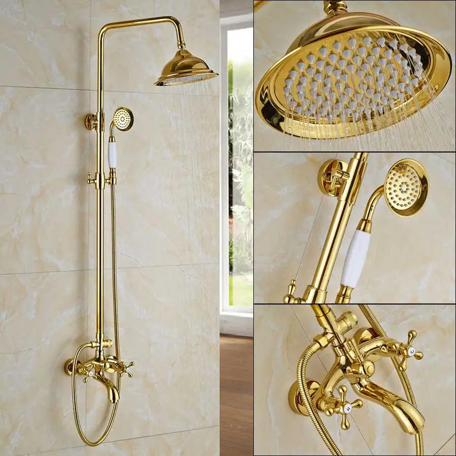 DecorBites™ Golden Shower Mixer Taps with 8" Rainfall Shower Head and Handshower