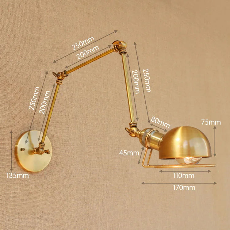 DecorBites™ Golden Loft Swing Arm LED Wall Sconce Retro Style Lamp - Adjustable Long Arm Light Fixtures
