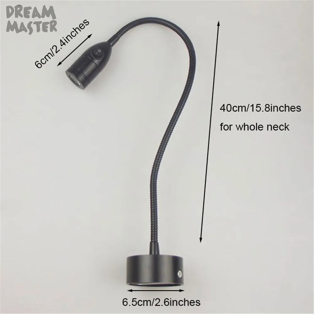 DecorBites™ LED Wall Lamp 3W Adjustable Reading Light Bedside Mirror Long Gooseneck