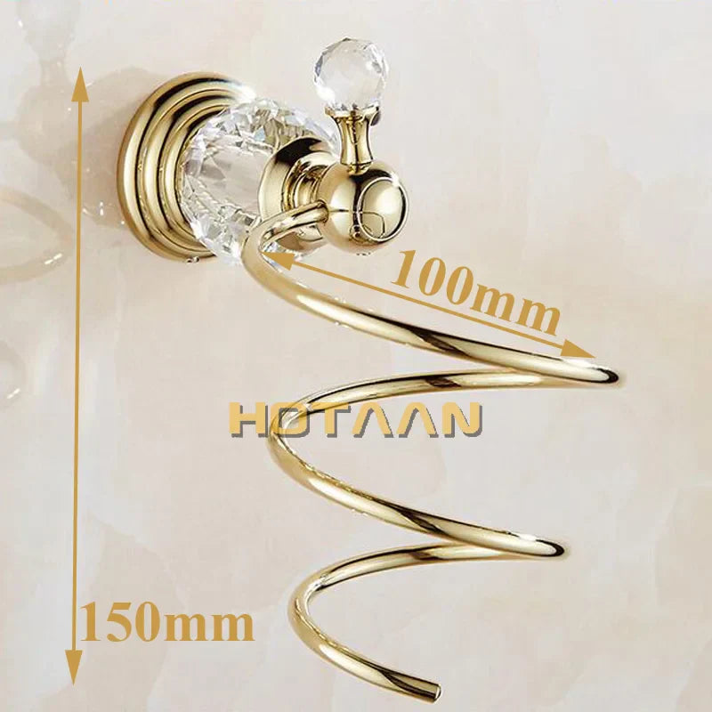 Estante de pared para baño DecorBites™ Crystal con soporte para secador de pelo, organizador y soporte en espiral.