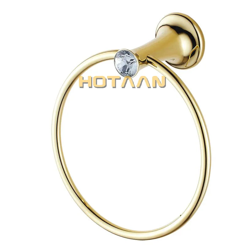 DecorBites™ Golden Stainless Steel Crystal Towel Ring Bathroom Accessories