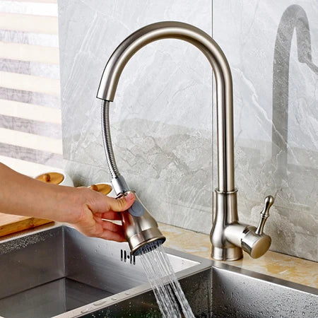 DecorBites™ Brushed Nickel Pull Out Kitchen Faucet Single Lever Sprayer