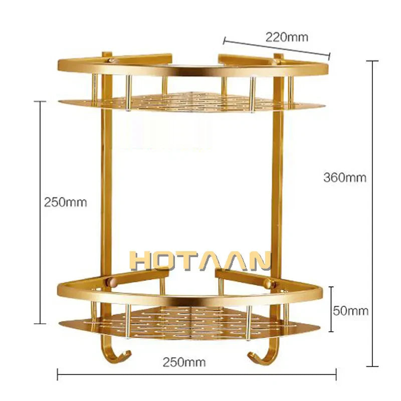 DecorBites™ Gold Aluminum Shower Shelf Basket Double Layer Holder Fashion YT-7026