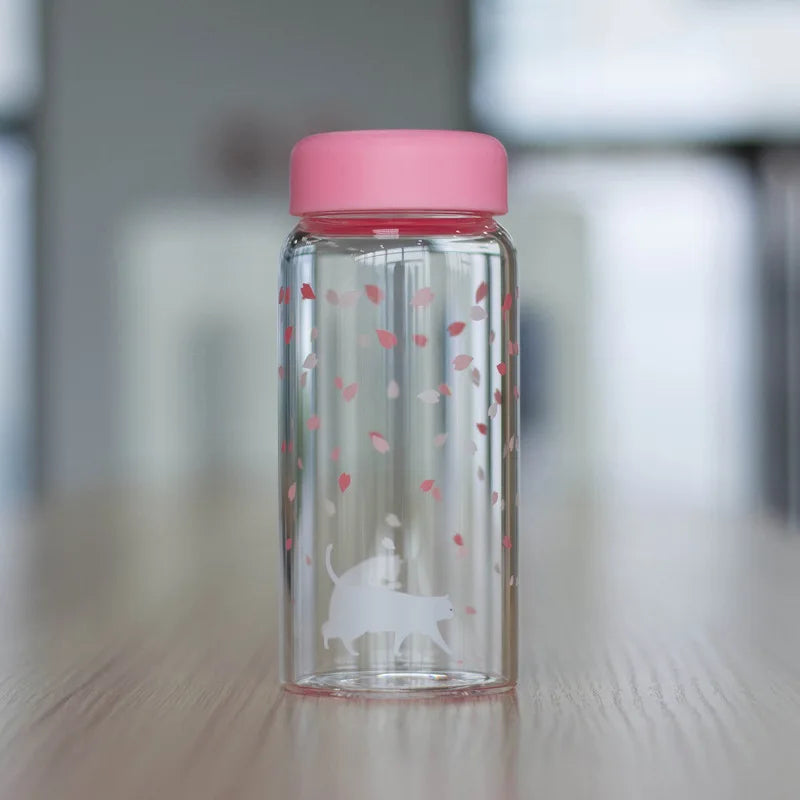 زجاجة مياه زجاجية من ديكوربايتس™ كاواي ساكورا، 310 مل، بتصميم حيوان كرتوني لطيف