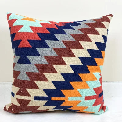 DecorBites™ Embroidered Kilim Style Cushion Cover 45x45cm Canvas Cotton Pillow Square