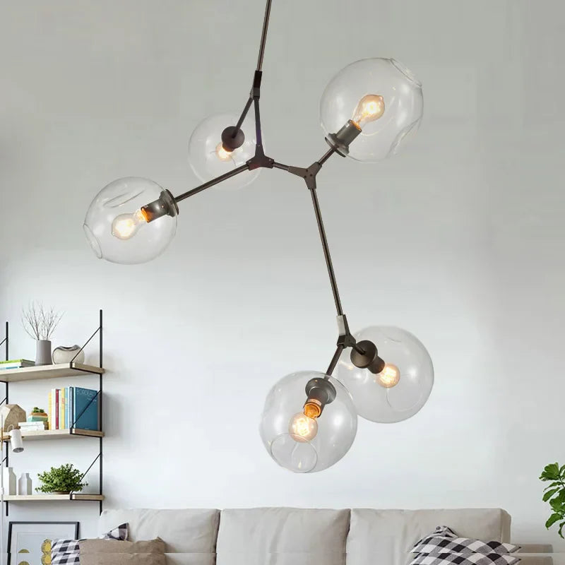 DecorBites™ Industrial Globe Glass Chandelier, Modern Minimalist Design, E27 Lamps
