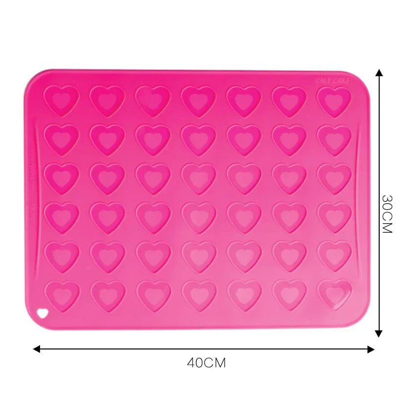 DecorBites™ Silicone Heart-Shaped Macaron Baking Mat 42-Cavity Cookie Mold
