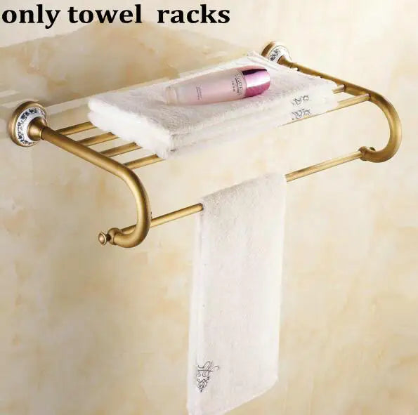 DecorBites™ Bathroom Accessories Set: Towel Rack, Bar, Holder, Hook - Antique Brass/Ceramic/Copper