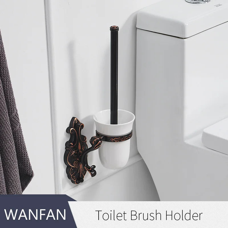 DecorBites™ Brass Wall Mounted Toilet Brush Holder Set Luxury Bathroom Accessories CleanWF-88809