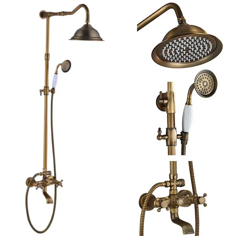 Juego de grifería para ducha DecorBites™ de latón antiguo con ducha de mano y cabezal de lluvia de 8".