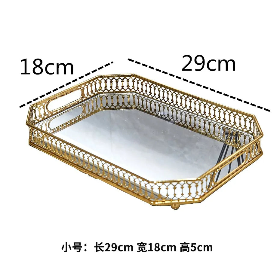 DecorBites™ Elegant Gold Mirror Glass Storage Tray for Jewelry and Small Items