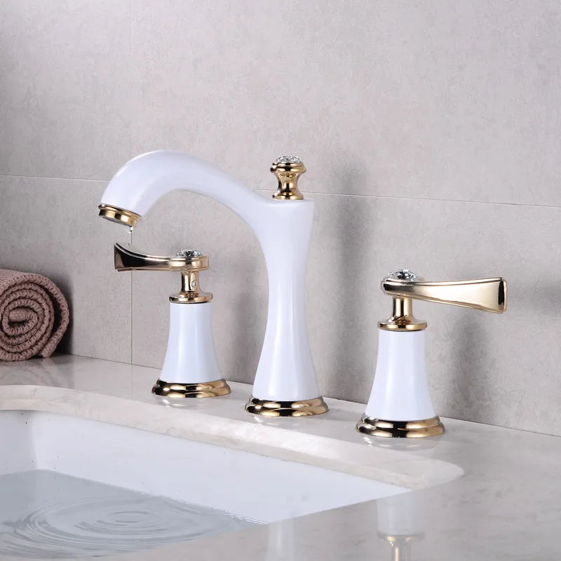 DecorBites™ Black & Gold Brass Bathroom Sink Faucets Double Handle Waterfall Faucet