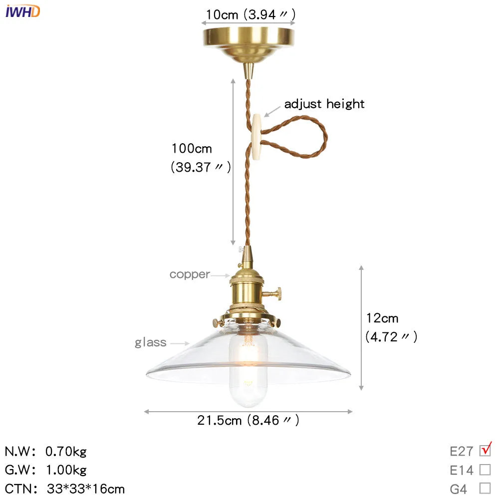 DecorBites™ Glass Copper LED Pendant Light for Kitchen Cafe Living Room
